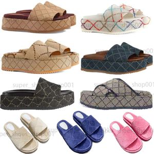 Designer Slipper dames mode geborduurd canvas platte muilezels platform geborduurd linnen hoge hak sandaal platform schuifregelaars schoenen