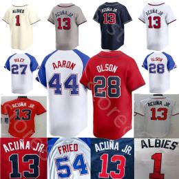 Topkwaliteit 2024 28 Matt Olson Jersey Freddie Freeman Dansby Swanson 10 Jones 13 Ronald Acuna Jr. Ozzie Albies Mike Soroka 27 Riley Custom S-4XL Baseball Jerseys