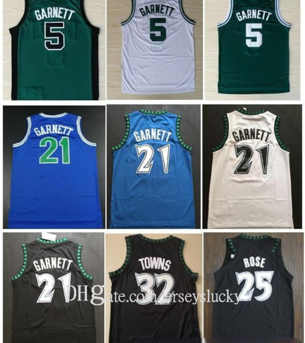 Topkwaliteit #21 Kevin Garnett Jerseys Zwart Blauw Wit Gestikte Shirts Derrick 25# Rose Jersey Karl-Anthony 32# Towns Andrew 22# Wiggins