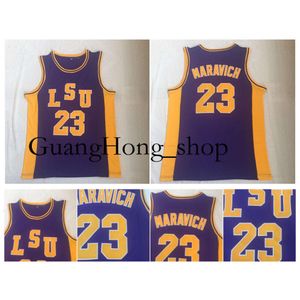 Topkwaliteit 23 Pete Maravich LSU Tigers High School Jersey College Basketball Jerseys Blue Ed Sports Shirt Zeldzaam