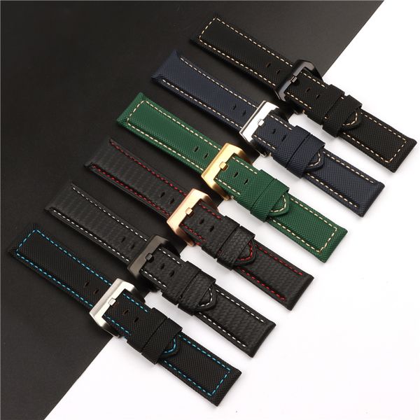 Correa de fibra de carbono de 24mm de alta calidad, cinturón negro, azul y verde para pulsera Panerai Pam1661/441, correa de reloj, accesorios para hombres