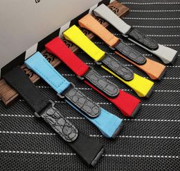 Topkwaliteit 25 mm mannen nylon canvas stiksels echte lederen horlogeband voor Richad Mile RM500301 RM11 RM011 gesp met logo4524231