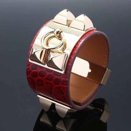 Topkwaliteit 3,8 cm breed echt leer met roestvrijstalen metalen armband in vele kleuren in 22 cm lengte voor damesbruiloft jewelr197p