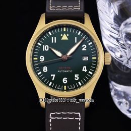 Top Qualité 39mm Miyota 9015 Automatique Montre Homme Bronze IW326802 Cadran Vert Olive Cuir Marron Gents Sport Watches298S