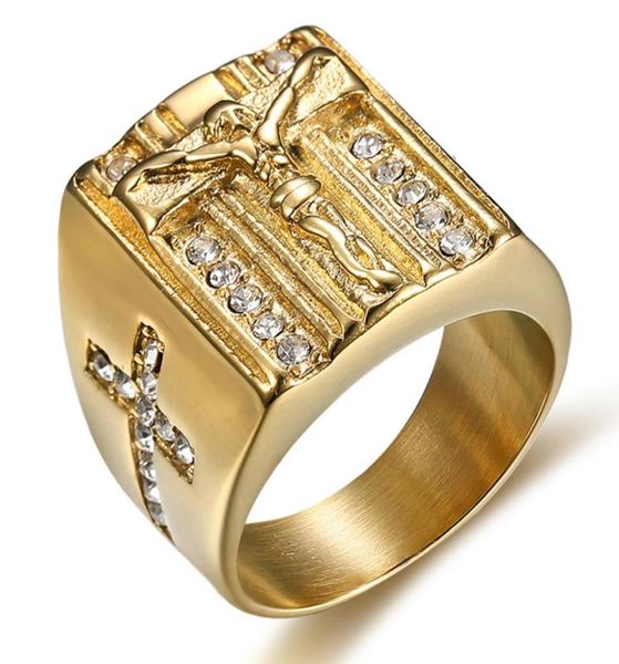 Top Quality 3D Christ Jesus Piece Cross Ring en acier inoxydable pour hommes