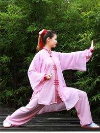 Top Quality 3PCS / Set Springaumn Kung Fu Wushu costumes Tai Chi Taiji Veil Veil Martial Arts Uniforms bleu / jaune / rose