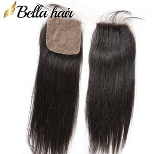 Qualité soie Base fermeture cheveux 4X4 couleur naturelle péruvienne vraie vierge Remy cheveux humains droite Bella cheveux Julienchina