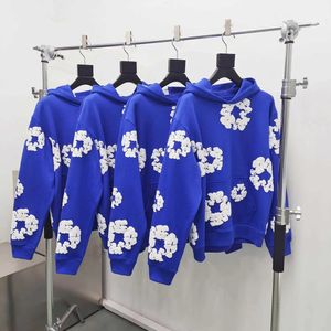 Topkwaliteit 420GSM Denim Puff Print Royal Blue Hoodies Sweatshirt Mens Set Tracksuits Clothing Streetwear Tear Fashion Hoodie