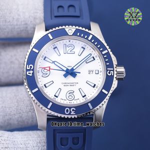 Top 42 mm SF A17366D81A1S1 ETA2824 Automatische Mens Watch Steel Case White Dial Nieuwe heren Sport Watches Blue Rubber Riem