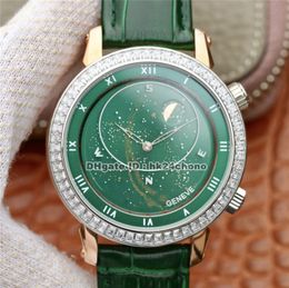 Topkwaliteit 43mm Grand Complications Celestial Sky Moon Diamond Cal.240 Automatische Herenhorloge 5102 Groene wijzerplaat Lederen riem herenhorloges