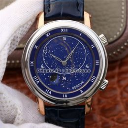 Topkwaliteit 43 mm grote complicaties Celestial Moskou Sky Moon Cal 240 automatisch herenhorloge 5102PR blauwe wijzerplaat lederen band heren W2272