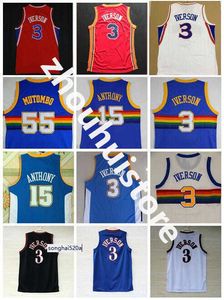 Topkwaliteit #55 Dikembe Mutombo Jerseys Cheap #3 Allen Iverson Jersey #15 Carmelo Anthony Jersey Red Blue White Stitched Jerseys