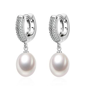 Plata 925 de alta calidad con perlas naturales para mujer, pendientes de perlas colgantes blancos para novia con piedras preciosas, joyería para niña