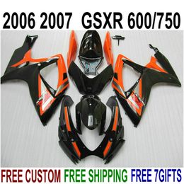 Kit de carenado de abs de alta calidad para SUZUKI GSXR600 GSXR750 06 07 K6 GSX-R 600/750 2006 2007 juego de carenados naranja negro V40F