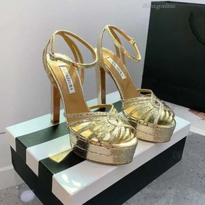 Topkwaliteit Aquazzura-hakschoenen Enkelbandje Platform Hakken Aquazzuras Sandalen Goud Zilver Chunky Blokkleding Schoenen Designer Party