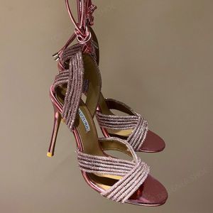 Aquazzura-sandalen van topkwaliteit, strass-steentjes, verfraaide enkelbanden, sandalen met hoge hak, naaldhakken, geklede schoenen, luxe designerschoenen, feestschoenen, fabrieksschoenen