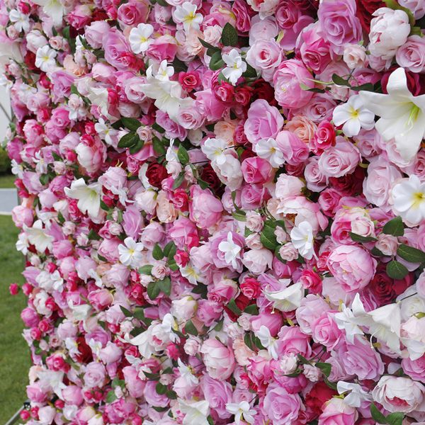 Estante inferior de tela de pared de flores artificiales 5D de alta calidad, paneles enrollados, arreglo de Flores para decoración de fondo de boda