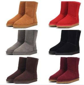 Botas de nieve cortas de alta calidad Aus 5825 para mujer, botas suaves y cómodas para mantener el calor, botas de felpa de piel de oveja de cuero genuino, bolsa para polvo, regalo para amantes de las niñas U5825