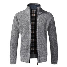 Qualidade superior outono inverno jaqueta masculina fino ajuste gola zíper masculino algodão sólido grosso quente camisola 240108
