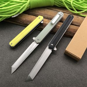 Couteau pliant Flipper à roulement à billes de qualité supérieure 440C Satin Tanto Point Blade Noir / Sable / Jaune G10 + Poignée en tôle d'acier inoxydable Couteaux EDC