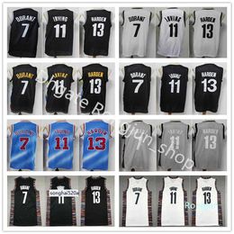 Basketbaltruien van topkwaliteit 13 Harden 7 Kevin 11 Kyrie Durant Irving Jersey genaaid grijs grijs zwart witte stad blauw fast de jerseys