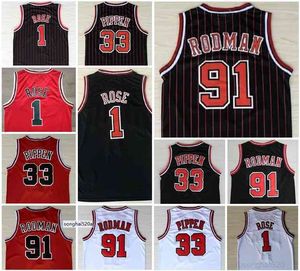 Vente de basket-ball de qualité supérieure Men # 1 Derrick Rose 33 Scottie Pippen 91 Dennis Rodman Jersey