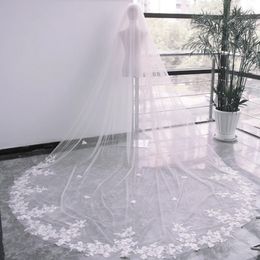 Topkwaliteit Beste Koop Goedkope Romantische Wit Ivoor Mantilla sluier Kathedraal Lengte Lace Edge sluiers Voor Trouwjurken