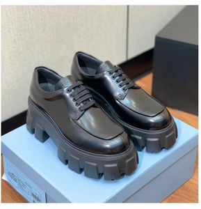Topkwaliteit zwart glad leer platformkleding schoenen zware loafers met dikke zool ronde tenen instappers schoenen voor dames luxe designer schoenen met doos