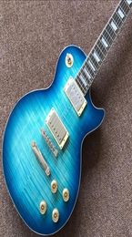 Topkwaliteit blauwe kleur tijgervlam esdoorn top elektrische gitaar handgemaakte 6 steken standaard gitaarmahonie body gitaarpalissander finge5582545