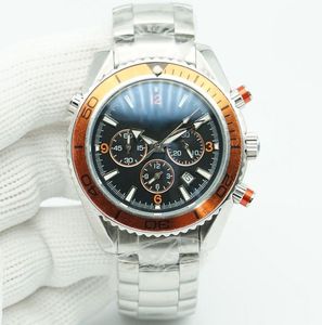 Reloj con medidor de esfera azul de alta calidad, 44 mm, cronógrafo de cuarzo, buzo, 600 m, acero inoxidable, parte trasera de cristal, relojes deportivos para hombre