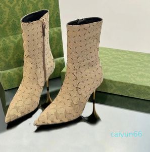 Laarzen van topkwaliteit Gebreide bedrukte dames enkellaars Hak Casual zijlaarzen Klassieke mode-laars