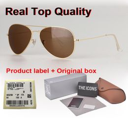 Topkwaliteit merk designer pilotenzonnebril heren dames 5862 mm metalen frame uv400 gradiënt glazen lens met doos en label2389979