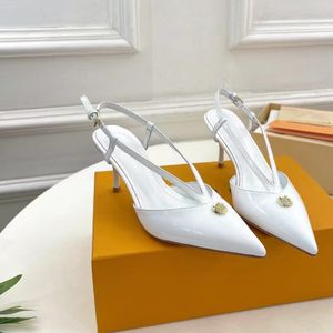 Topkwaliteit merk sandalen 7 cm hoge hak luxe designer kleding schoenen vrouwen casual lederen puntige neus enkelband modieuze feestschoen