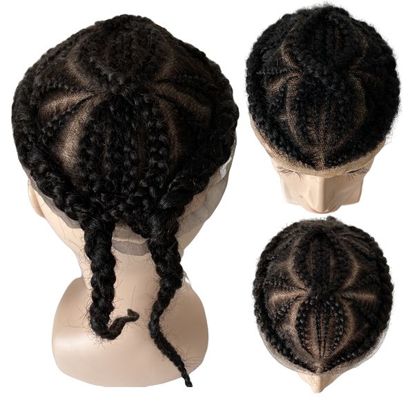 Reemplazo de cabello humano virgen brasileño de alta calidad, doble 8 trenzas de maíz, tupé 8x10, adorno de encaje completo para mujer negra