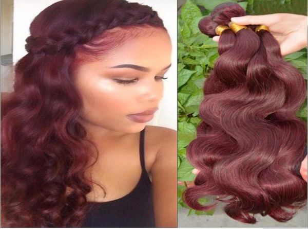 Top Qualité Bourgogne Extensions de Cheveux Vague de Corps 100g 3Pcslot Brésilien Péruvien 99J Cheveux Humains Tisse Rouge Vin Couleur Cheveux Bundles1836539