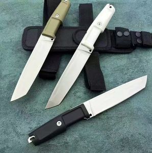 Hoge kwaliteit T4000S Survival recht mes N690 titanium coating Tanto-mes Volledige tang rubberen plastic handgreep Vaste mesmessen met nylon schede