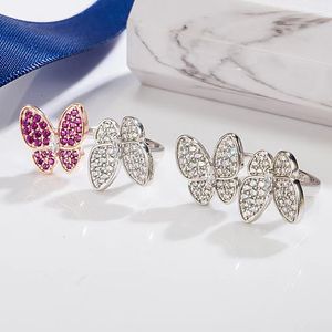 Bague papillon en diamant de qualité supérieure en argent sterling S925, or 18 carats avec rose pour femme, simple, ouverte, mode luxe disponible, bijoux Vanly, cadeau