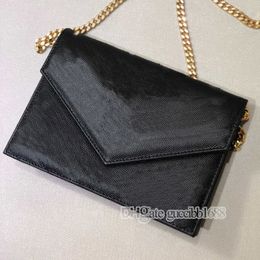 Top qualité en cuir de veau caviar chevron matelassé sac enveloppe noir portefeuille en cuir véritable sur chaîne petit porte-cartes de crédit WOC pochette design sacs de luxe 19cm