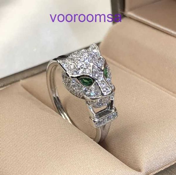 Anillos Carter de alta calidad para mujeres y hombres 925 Plata Cheetah Tiger Leopard Ojos verdes Anillo para morder con micro juego de diamantes Pareja de lujo con caja original