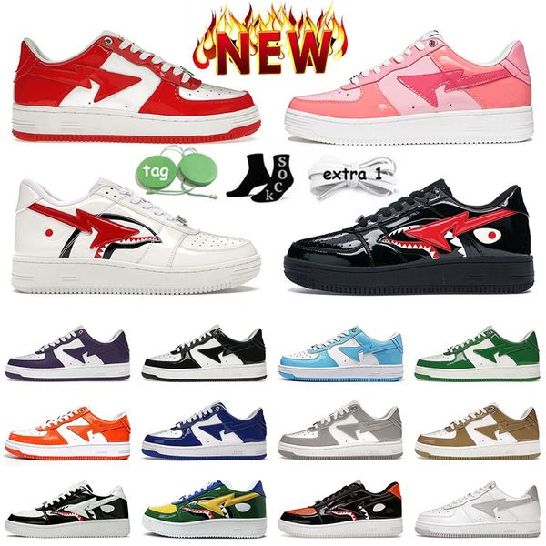 Top Qualité BapestasK8 Chaussures Casual Bapestass Designer Low STA Shark Noir Blanc Hommes Femmes Italie Marque SK8 Couleur Camo Rose Brevet Rouge Bleu Hommes Baskets Baskets