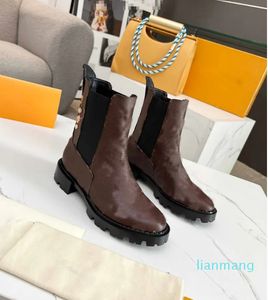 Top Qualité Casual Chaussures Designer Femmes En Cuir Ancle Bottes Chaussette Noir Peau De Vachette Dames Plat Talon Bas À Lacets Avec Boîte D'origine