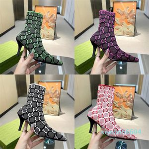 topkwaliteit casual schoenen hiel laarzen elastische laars vrouwen hoge hakken herfst winter star trail sokken sexy gebreide ontwerper alfabetische dame letter pomp gebreide stof een