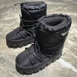 Casual schoenen van topkwaliteit Hoge schapenvacht enkellaarzen Instapper Bootie met dikke bodem Ronde neus Veterschoenen Ski Sneeuwlaarzen Dames buitenschoenen Luxe designer Platte bott