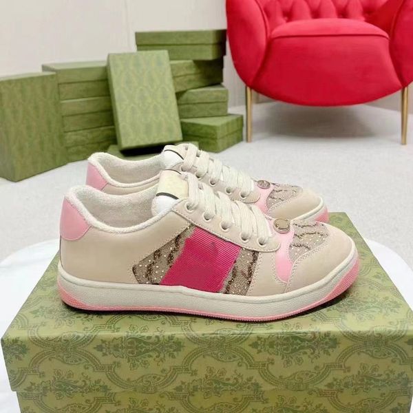 Chaussures de sport de qualité supérieure Baskets Screener avec cristaux Hommes Femmes Chaussures Toile beige et ébène Rose vert vintage Web Italie Chaussure Dirty Leather Laceup Tennis Shoe