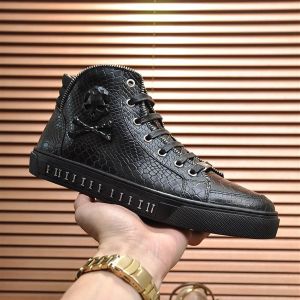 Top qualité Casual chaussures hiver haute aide hommes chaussures solides mode métal luxe designer chaussure coureur formateurs véritable squelette en cuir véritable