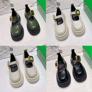 topkwaliteit casual schoenen vrouwen lug ontwerper Mary-Jane platte schoen grote metalen gesp echt lederen jurk met pin-buckle luxe dame square hiel ronde teen