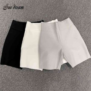 Top Qualité Celebrity Gris Noir Blanc Élastique Rayonne Bandage Pantalon Court Mode Moulante Shorts Sport 210719