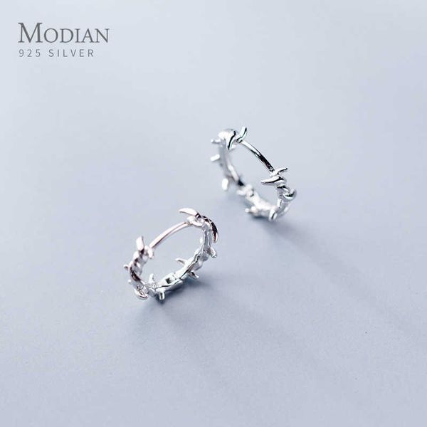 Top Qualité Charme Branche Bijoux Classique Mode 100% 925 Sterling Silver Tree Leaf Hoop Boucles D'oreilles Pour Les Femmes Anniversaire 210707