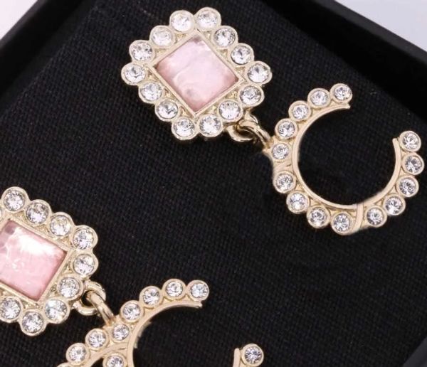 Boucle d'oreille pendante de qualité supérieure avec diamant en cristal de couleur noir et rose en plaqué or pour femmes bijoux de mariage cadeau avec tampon de boîte