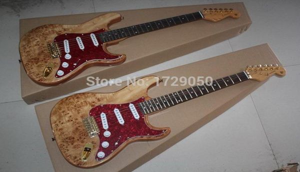 Guitare électrique personnalisée de qualité supérieure en chine, modèle FST ST Burl, 6 cordes, en bois naturel, matériel doré, 93009163726